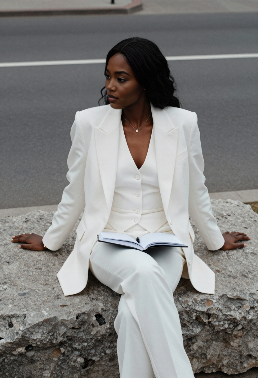 White Blazer And Matching Vest With Trousers