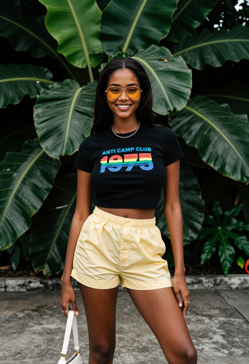 Black Graphic Tee And Yellow Shorts