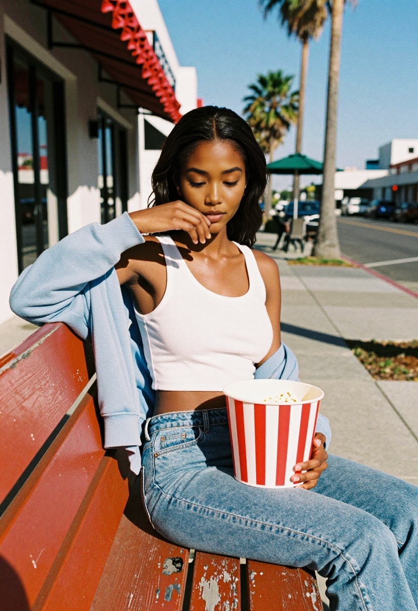 White Tank Top And Blue Jeans With Light Blue Cardigan
