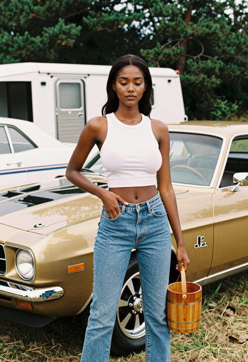 White Tank Top And Blue Jeans